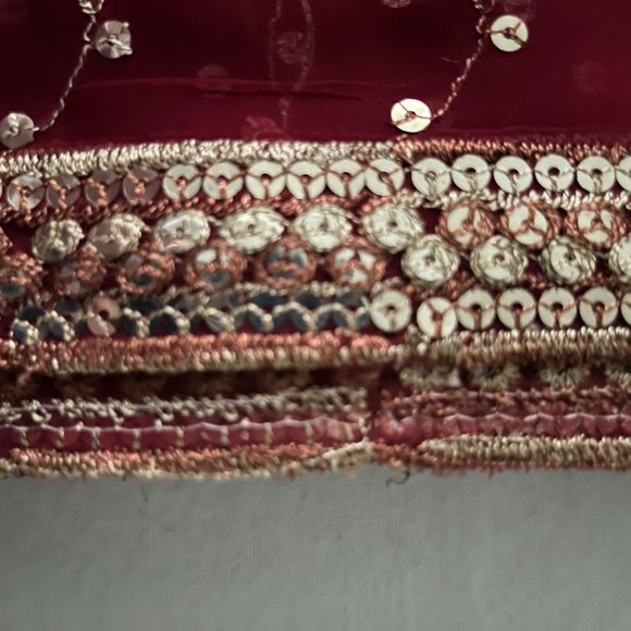 Bollywood Sheer Maroon Embroidered Sequin Scarf 34” X 76” From India - Picture 3 of 10